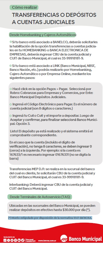Cómo realizar Transferencias o Depósitos a cuentas judiciales